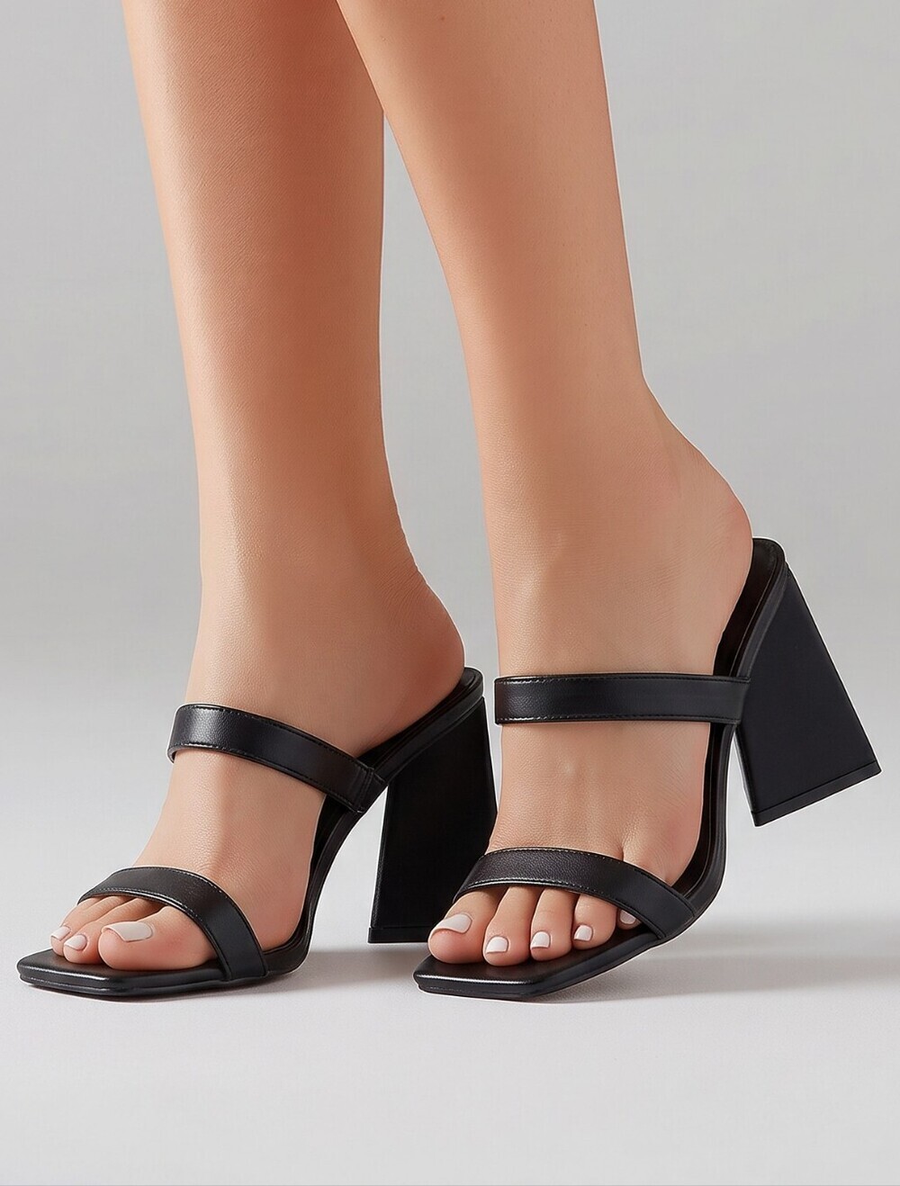 Bamboo BlackTriangle Block Heel Sandals Size 7